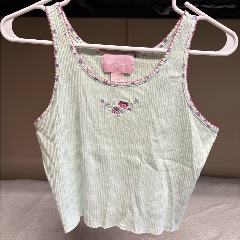 Rebecca Malone Pastel Green Embroidered Top
